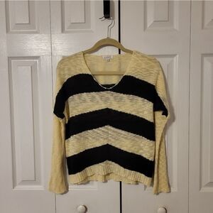 Charming Charlie cream/black striped v-neck oversized sweater
